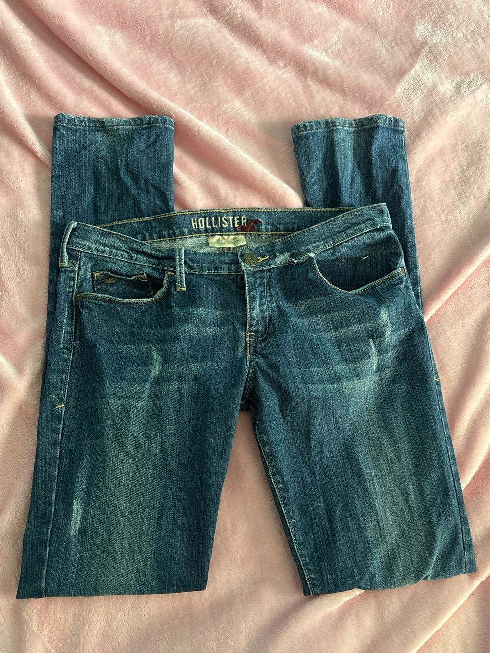 Vintage Hollister Medium Blue Wash Distressed Ultra Low Rise Skinny Jeans Size 5